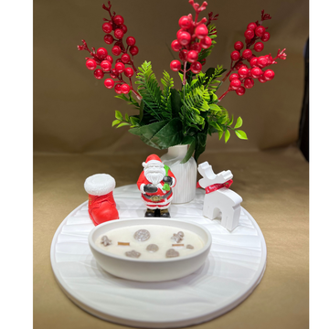 Beton & Kayık Tabaklı Kokulu Yılbaşı Seti -Tabak ve Çiçek DAHİL