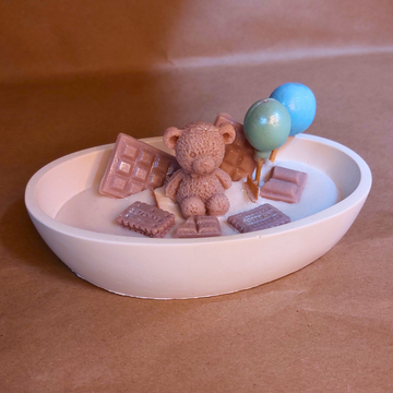 Sevimli Ayıcık Temalı Kayık Tabakta Dekoratif Mum