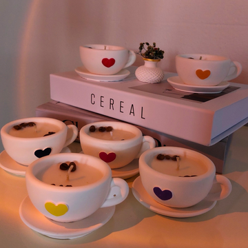 Kahve Kokulu Kalpli Beton Kahve Fincanı -Minik Tabağı DAHİL